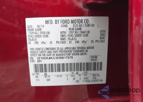 2014 Ford Edge Limited из США, поврежденный, VIN 2FMDK4KC3EBB17678